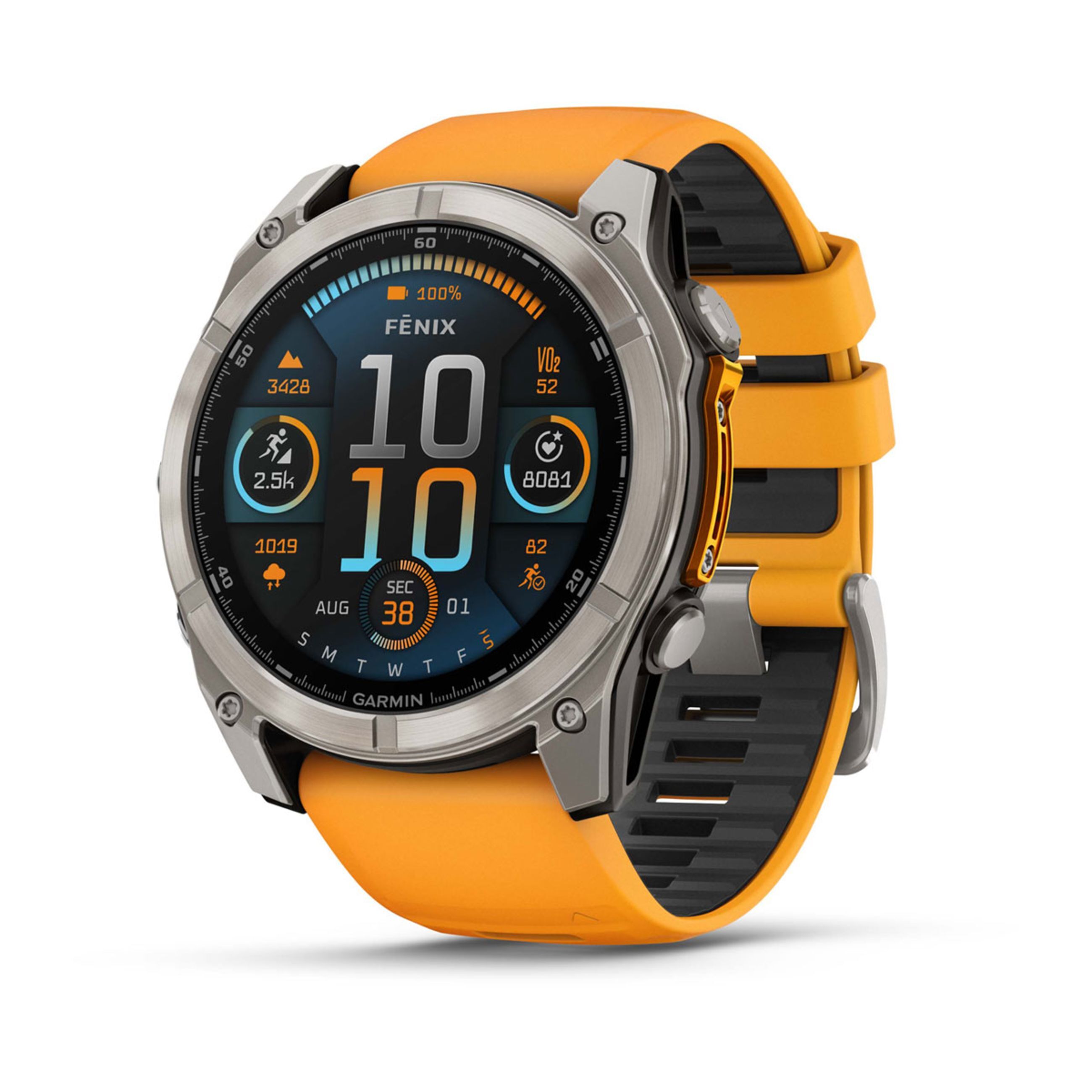 FēNix 8 – 43 Mm, Amoled - Sapphire, Titanium With Spark Orange/Graphite Silicone Band